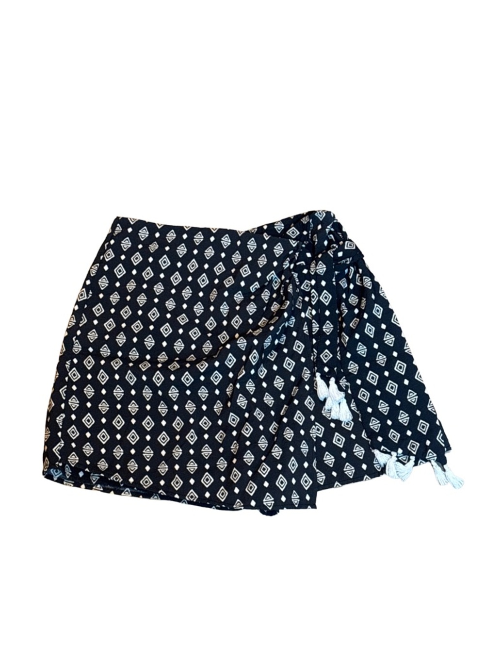 Zara Black and White Geometric Wrap Skort with Tassel Tie. XA